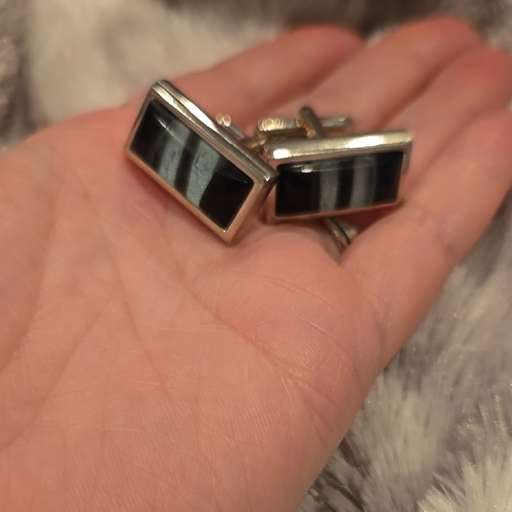Silver and Black Stainless Steel Cufflinks Brand New In Box